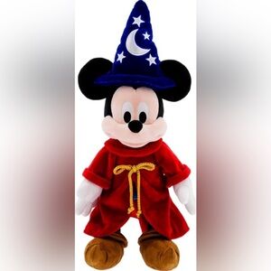 Disney Mickey Mouse Fantasia Sorcerer Plush Blue Wizard Hat Red Robe Stuffed Toy
